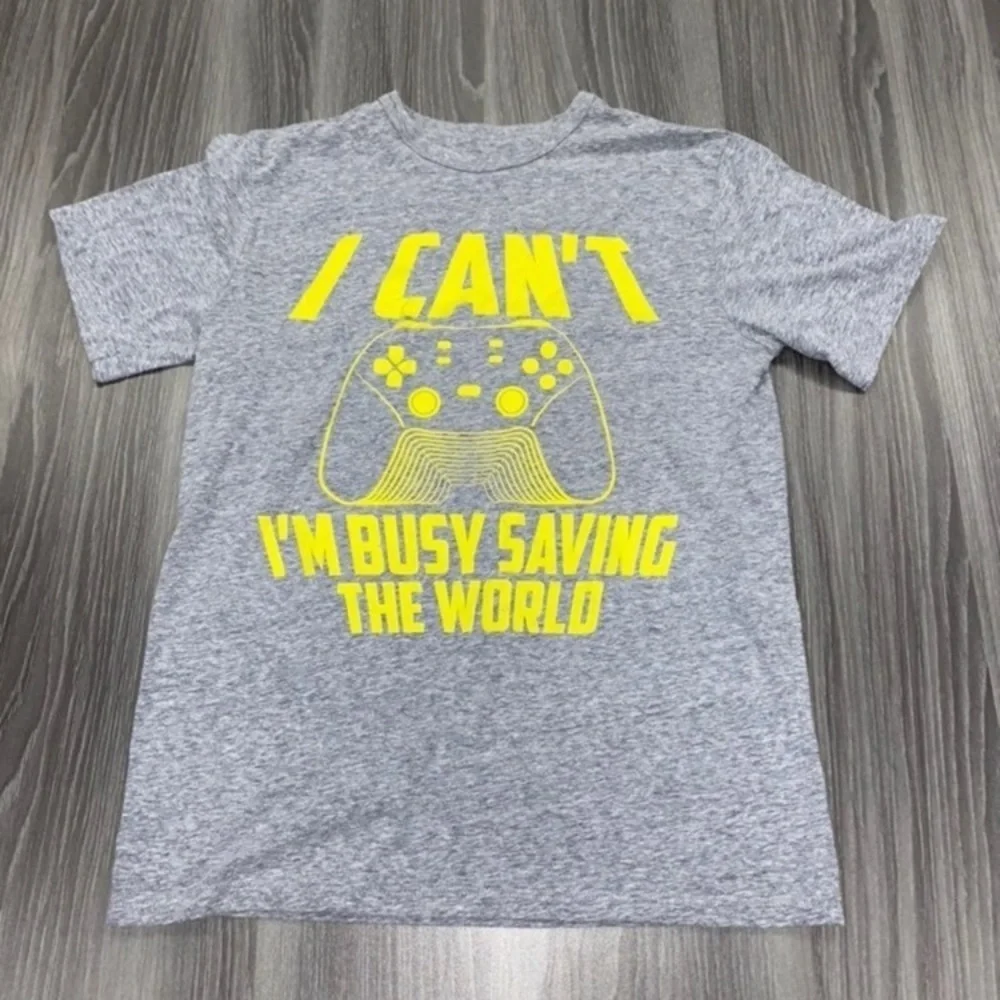 Children's Place Boys 10/12 Large Gray & Yellow 'Gamer' Gaming Graphic T-Shirt.
